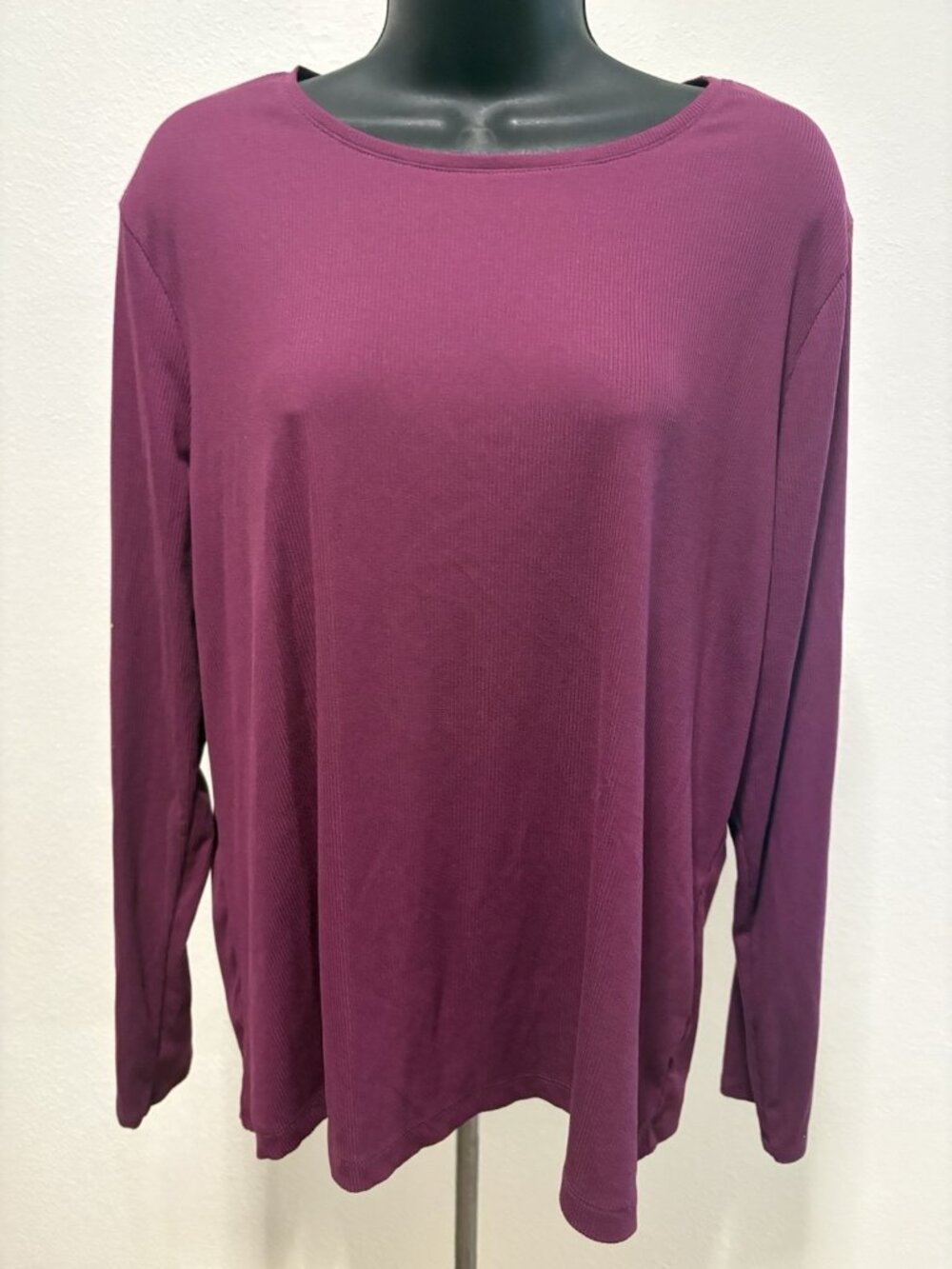 Nine West Top Blouse Pullover Women XL Maroon Rib Stretch Round Neck